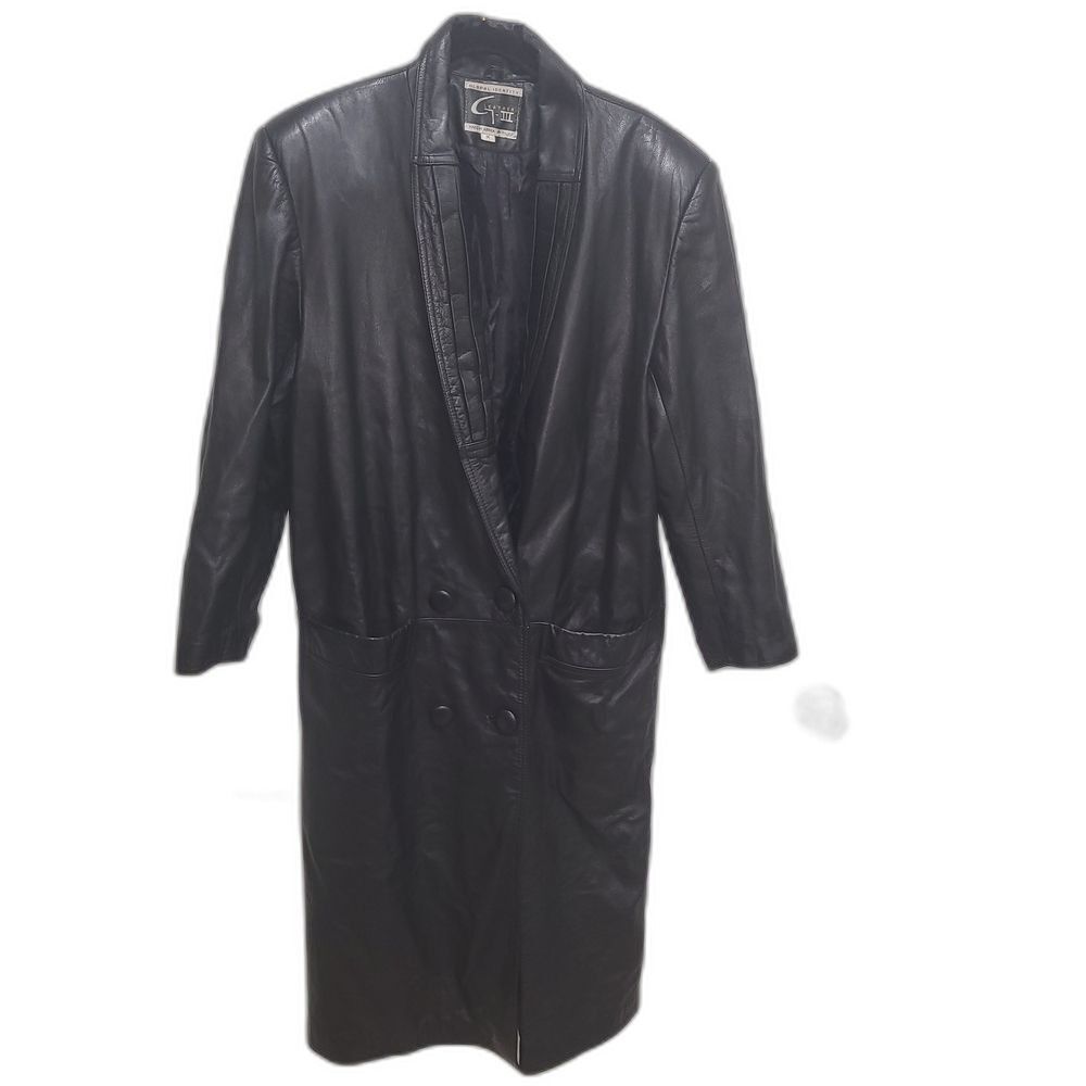 Vintage Black Leather Women's Long Jacket - Medium